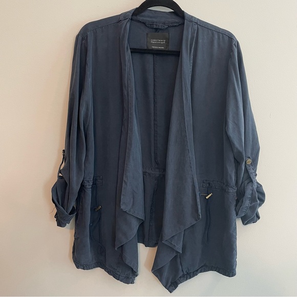 SANCTUARY Waterfall Drape Roll Sleeve Jacket - Navy, Size L - Picture 2 of 11